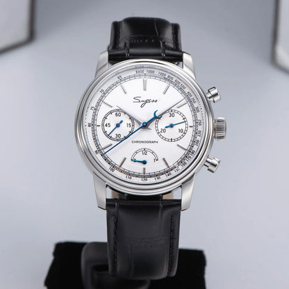 Sugess Men's Pilot 1963 Wristwatch ST1906 Chronograph Handwind Movement Domed Sapphire Waterproof Power Reserve Lume V2