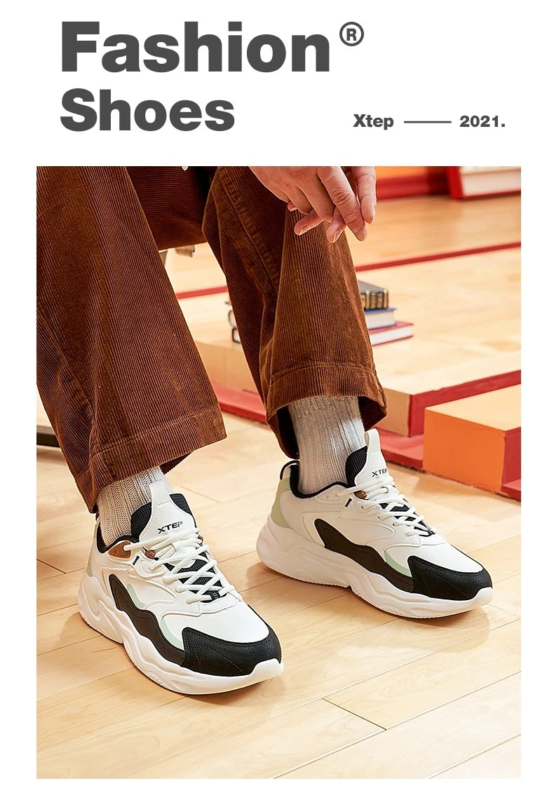 Xtep Casual Shoes For Men Breathable Thick Sole Heightened Lightweight Strong Wrapping Street Style Sports Shoes 977319320047