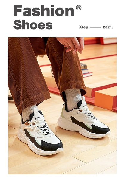 Xtep Casual Shoes For Men Breathable Thick Sole Heightened Lightweight Strong Wrapping Street Style Sports Shoes 977319320047