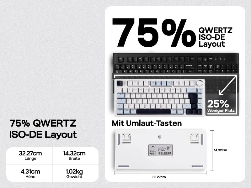 EPOMAKER x AULA F75 ISO-DE Tri-Mode Connectivity QWERTZ German Layout Wireless Mechanical Keyboard with 4000 mAh Battery