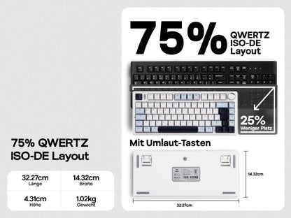 EPOMAKER x AULA F75 ISO-DE Tri-Mode Connectivity QWERTZ German Layout Wireless Mechanical Keyboard with 4000 mAh Battery