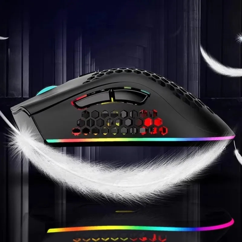 BM600 Rechargeable Wireless Gaming Mouse, 2.4G RGB Honeycomb Gaming Mouse with 12000 DPI, 7 Programmable Buttons, USB Gaming Mouse for PC & Laptop