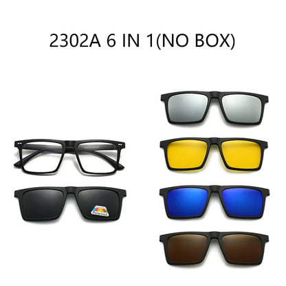 Myopia Polarized Magnet Sunglasses Women Men Clip On Glasses Square Optic Spectacle 6 In 1 Eyeglass Frames -0.5 TO -10