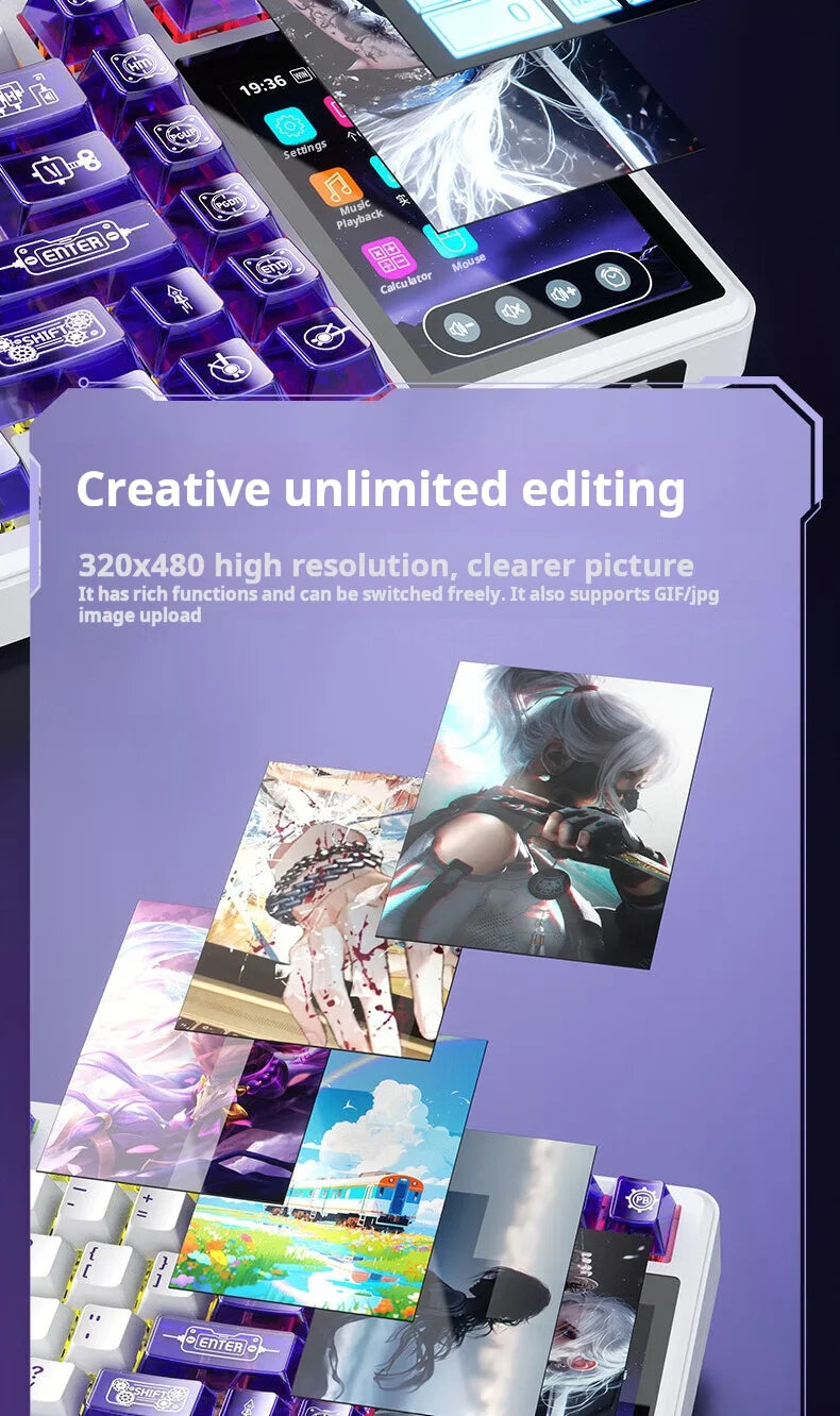 AULA L99 Intelligent Screen Mechanical Keyboard Bluetooth Wireless Tri-mode Night Gaming Laptop Keyboard 8000mAh Raindrop Switch
