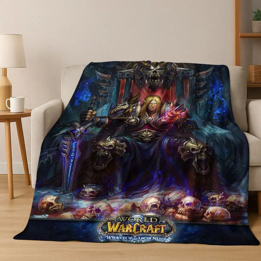 WOW World of Warcraft Arthas Demon Illidan Sylvanas flanellen deken, comfortabele zachte plaid voor thuis, slaapkamer, bed, bankovertrek of cadeau