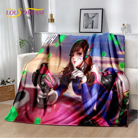 Pătură moale de pluș Overwatch pentru gameri, DVA și Reaper, pătură din flanel, pătură decorativă pentru living, dormitor, pat, canapea, picnic și copii, 3D