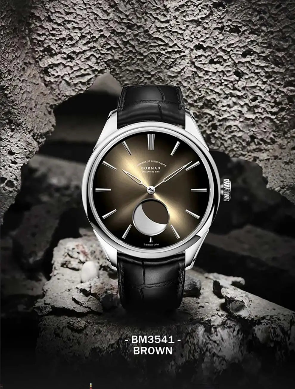 BORMAN 41.5mm 5ATM Waterproof Mechanical Watches Moon Phase Luxury Designer Men Dress Automatic Wristwatch