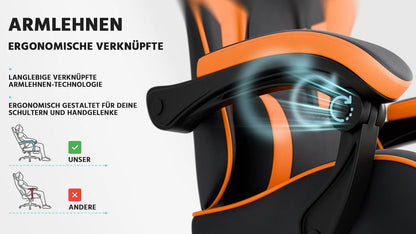 Ergonomic PU Leather Gaming Chair with Lumbar Support, Adjustable Reclining Gaming Chair, Footrest, 200KG Heavy Duty Computer Chair