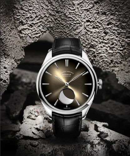 Borman Mens Automatic Watches Luxury Moon Phase Male Watch Mechanical Wristwatch Fashion 50M Waterproof Sapphire Leather Strap