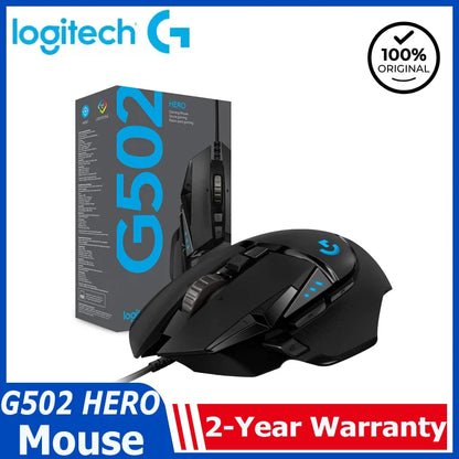 Mouse gaming cablato Logitech G502 HERO ad alte prestazioni, sensore HERO 25K, 25,600 DPI, RGB, pesi regolabili, 11 pulsanti, mouse PC/Mac