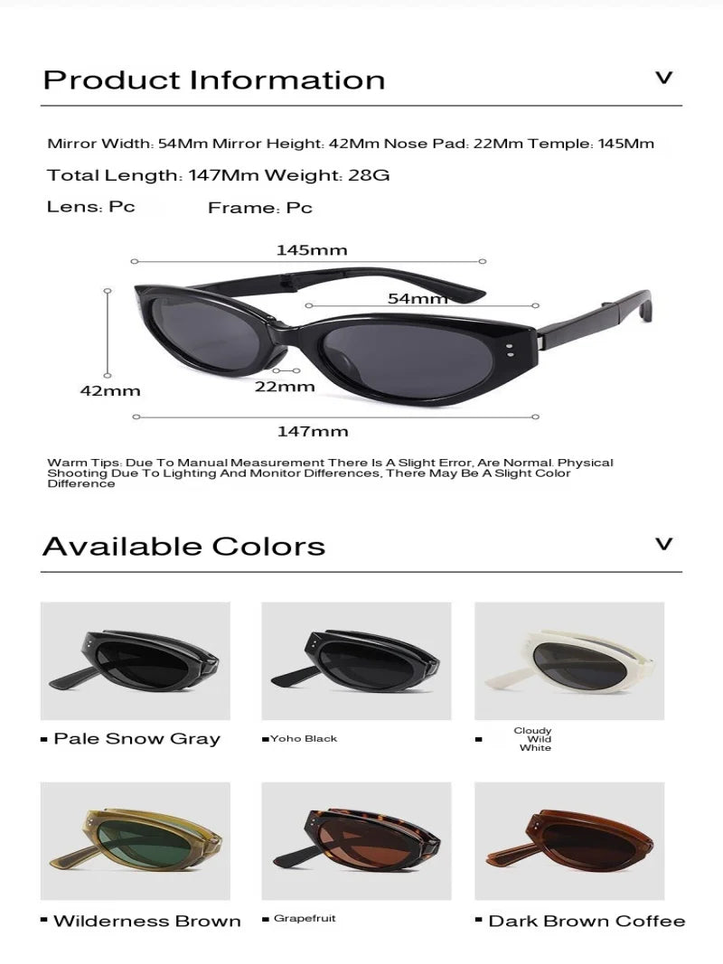 Minimalist Oval Cat-eye Glasses Women's Fashion Outdoor Folding Sunglasses Sun Shading UV Sunscreen Glasses Stylish Accessory