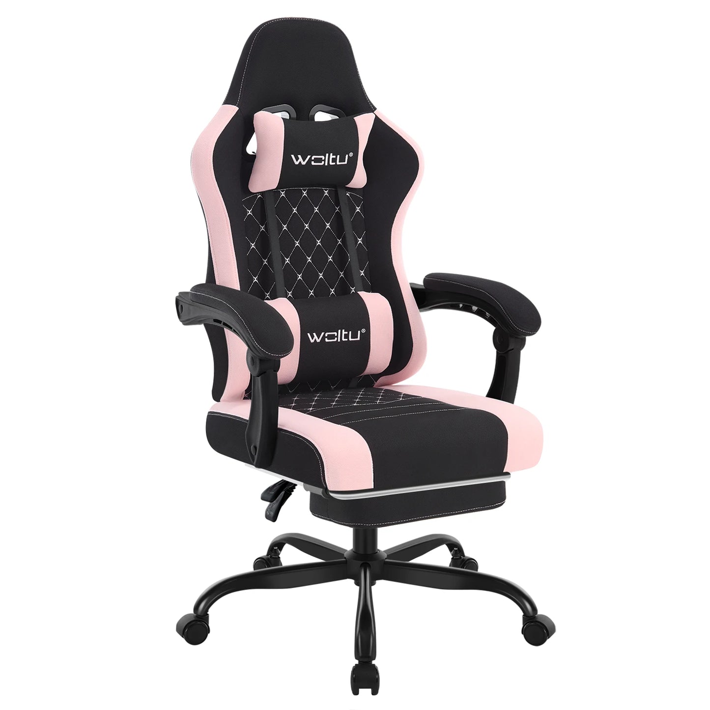 WOLTU snurrbar datorstol med massagefunktion, ergonomisk kontorsstol med kudde och fotstöd, höjdjusterbar gamingstol