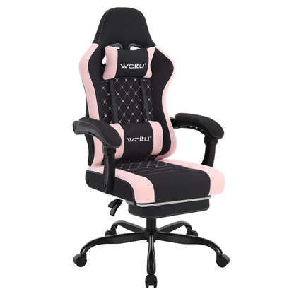 WOLTU snurrbar datorstol med massagefunktion, ergonomisk kontorsstol med kudde och fotstöd, höjdjusterbar gamingstol