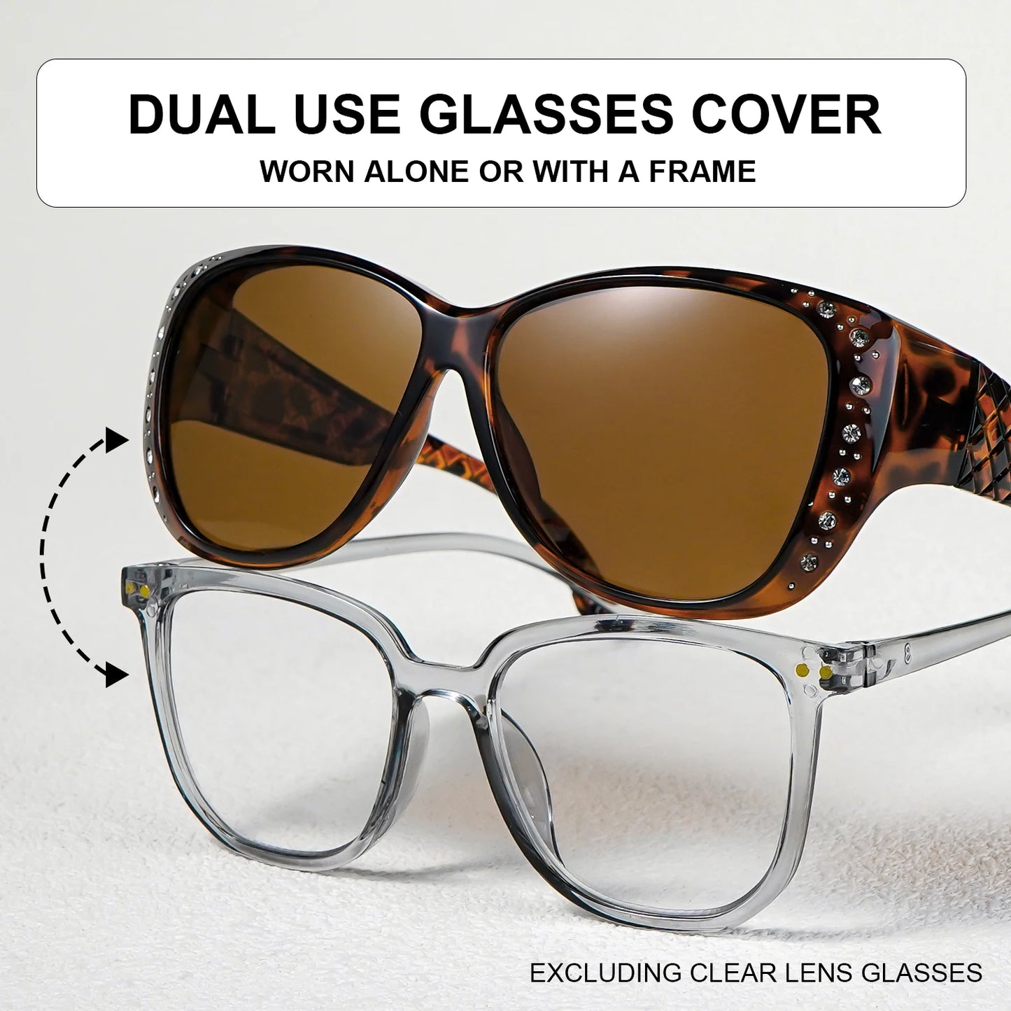 Rhinestone Fit Over Glasses Sunglasses Fashion Sun Glasses Fit Over GlitteringOversized Leopard Square Glasses