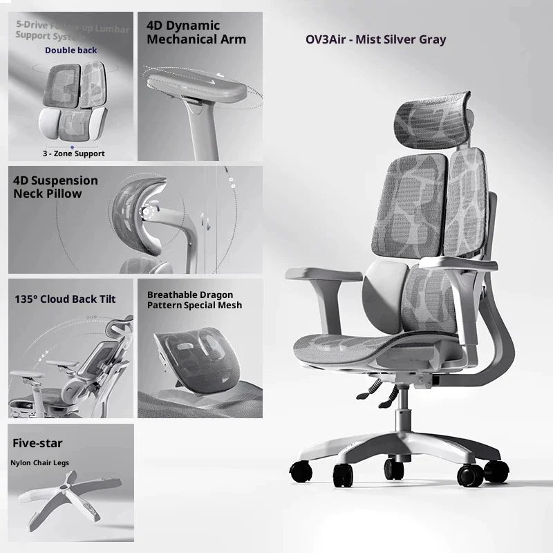 Sedia da ufficio in rete ergonomica executive per computer e gaming, arredo moderno girevole con ruote e regolabile, sedia gaming ergonomica