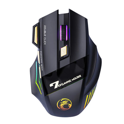 Wireless Rechargeable Gaming Mouse RGB Optical Mouse with 7 Buttons, Adjustable 3200 DPI, 2.4GHz Wireless Computer Mouse for PC & Laptop