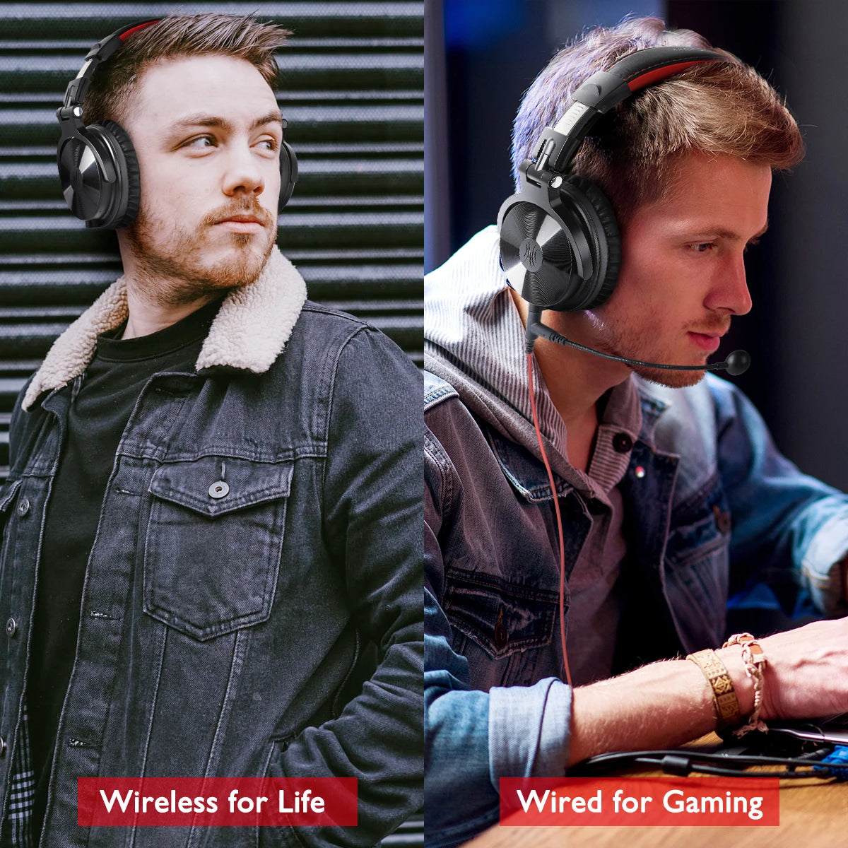 OneOdio 110H Wireless Bluetooth 5.2 Gaming Headset – 110H Battery Life, Deep Bass Over-Ear Headphones with Microphone, Wired & Wireless 2-in-1 PC PS4 Headset