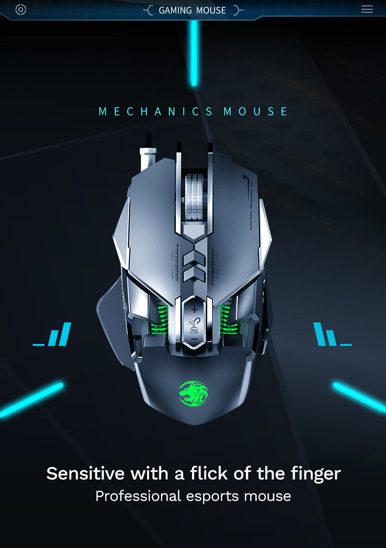 Mouse mecanic cu fir pentru PC gaming esports, RGB, 6400 DPI, atracție magnetică, contragreutate DIY