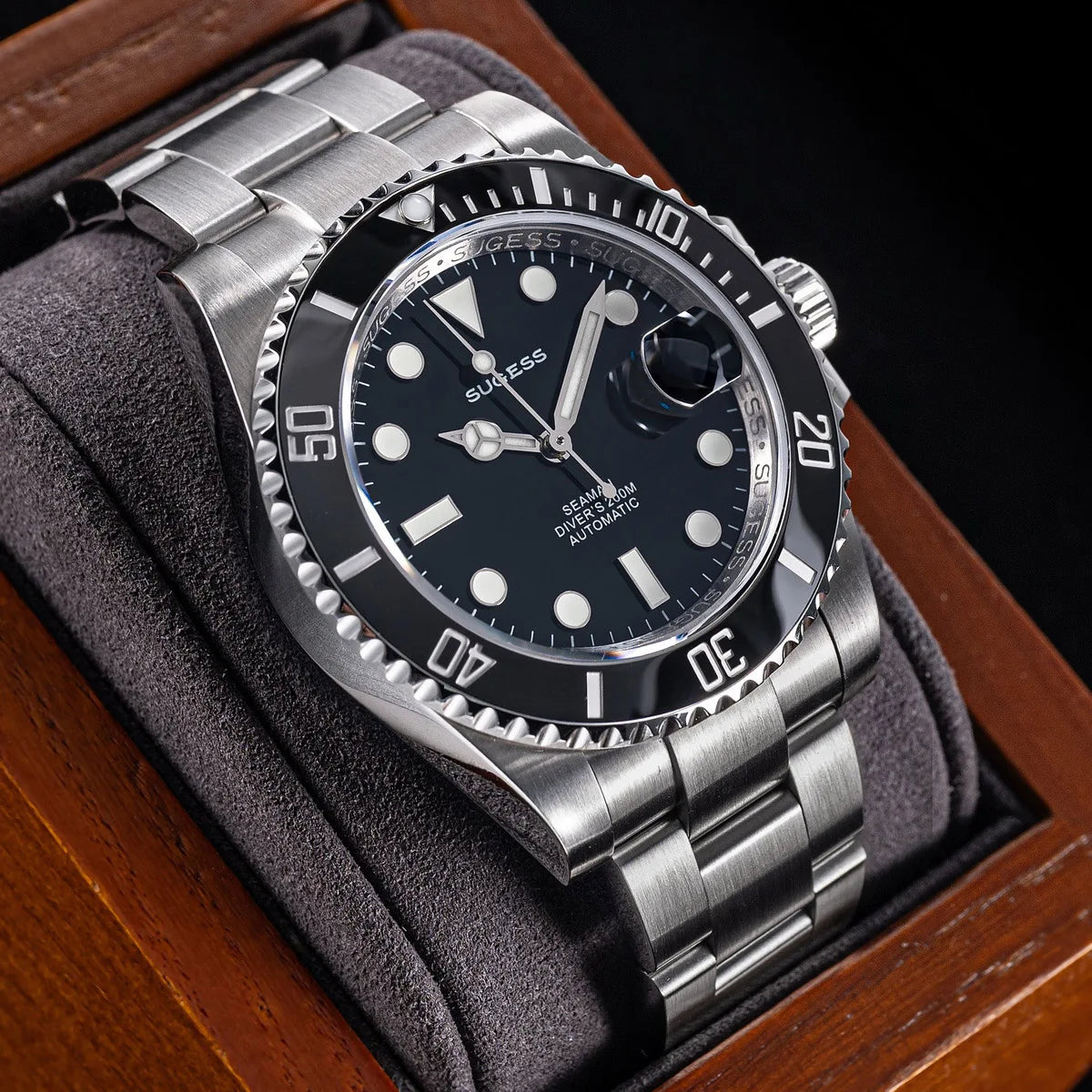 Sugess Men of Watch Automatic Mechanical ST2130 Movement Wristwatches 200M Water Resistant Sapphire Crystal Adjust Clasp S421