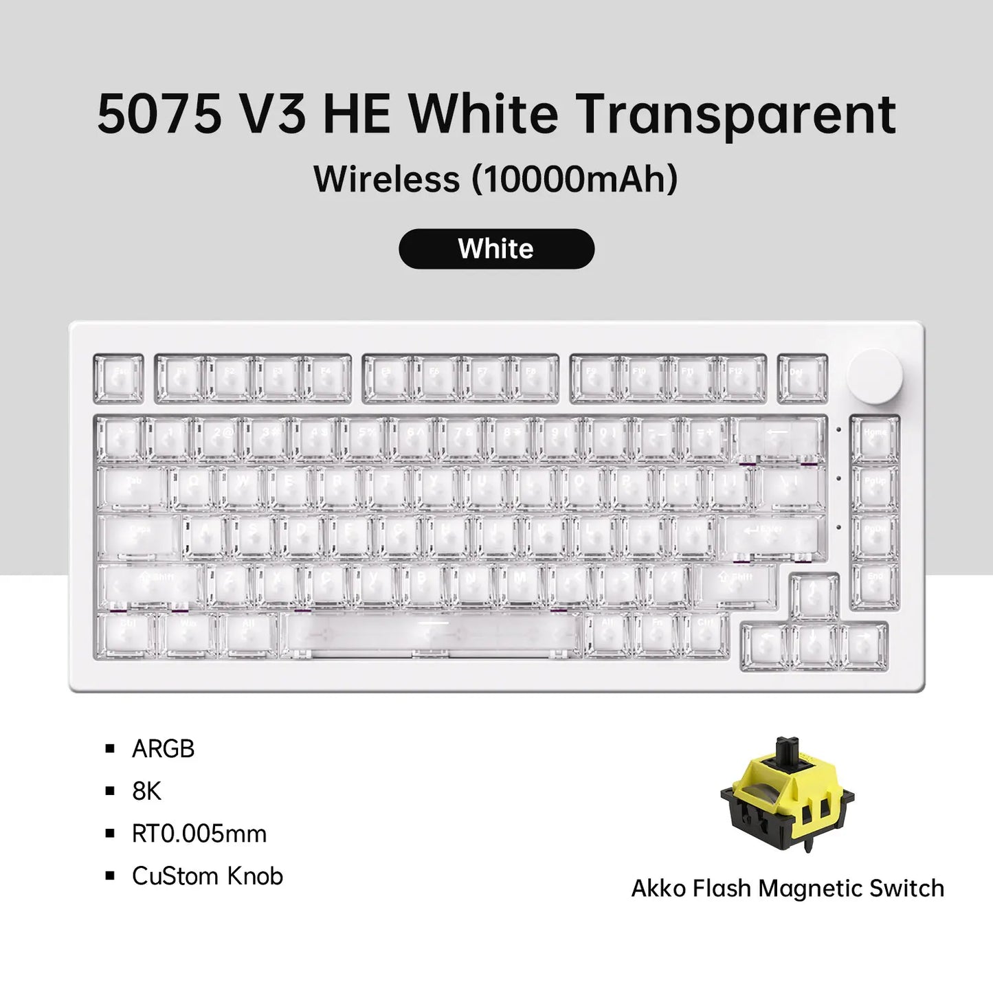 Akko 5075 V3 HE Magnetic Keyboard 75%  Custom Mechanical Gaming Keyboard Rapid Trigger 0.005mm 8K Polling Rate ARGB