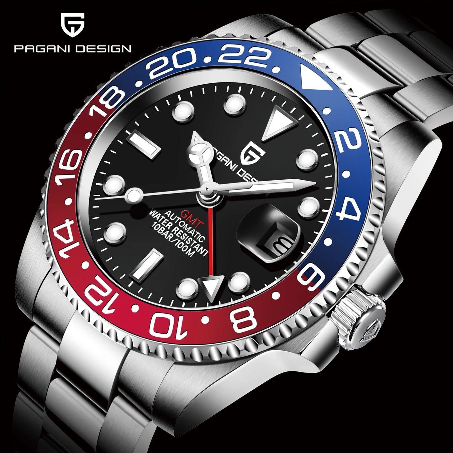 2026 Nuevo reloj mecánico de lujo para hombre PAGANI DESIGN, acero inoxidable, GMT, marca líder, cristal de zafiro, reloj para hombre