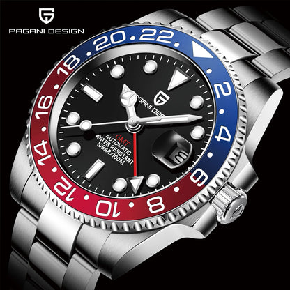 2026 Nuevo reloj mecánico de lujo para hombre PAGANI DESIGN, acero inoxidable, GMT, marca líder, cristal de zafiro, reloj para hombre