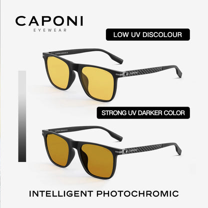 CAPONI Night Vision Men Sunglasses Original Designer High Quality Carbon Fiber Yellow Sun Glasses Photochromic Eyewear BSYS24716