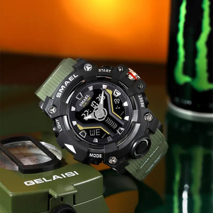 SMAEL 8075 Men's Analog Digital Dual Display Sport Watch - 50M Waterproof LED Backlight Dual Time Alarm Chronograph Stopwatch