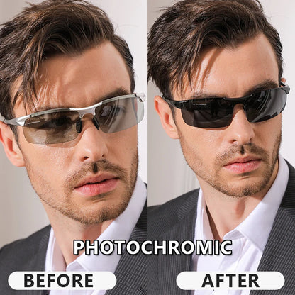 CoolPandas Photochromic Sunglasses Men Polarized Rimless Outdoor Sport Driving Glasses Day Night Chamelon Goggle zonnebril heren