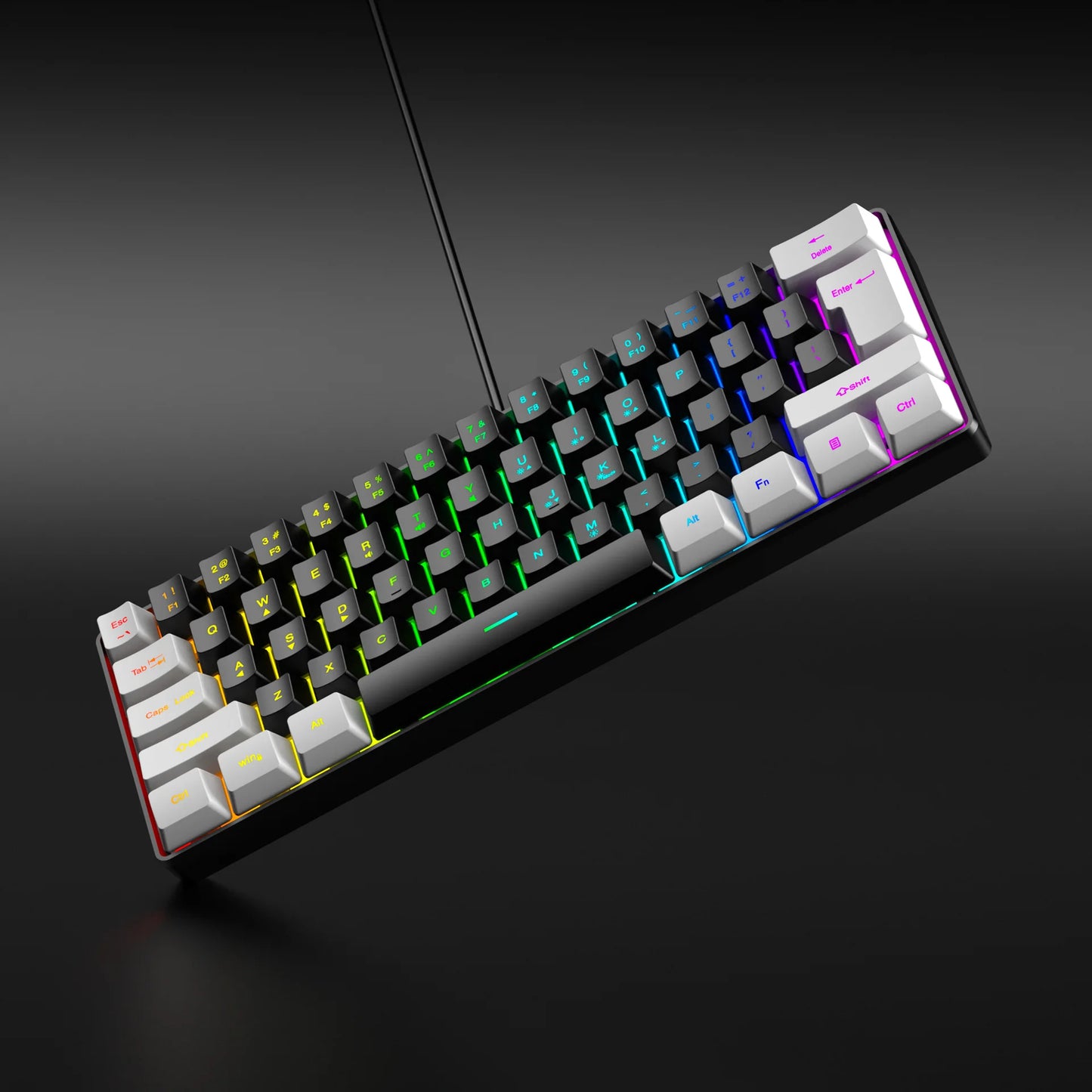 USB Wired RGB Gaming Keyboard 61 Keys White Black Compact Mini Office Keyboard and Mouse for PC Desktop Computer Gamer Keypad