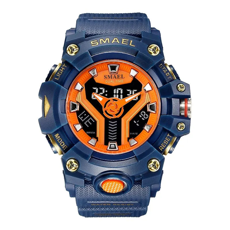 SMAEL 8075 Men's Analog Digital Dual Display Sport Watch - 50M Waterproof LED Backlight Dual Time Alarm Chronograph Stopwatch