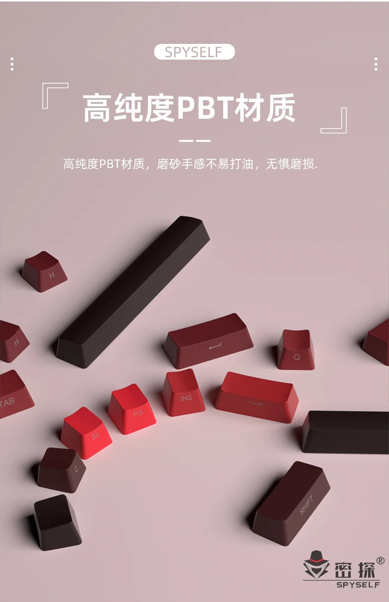 Neue Keycaps für 60/64/84/98/108 Gaming-Mechaniktastaturen mit MX-Switches, 135 Tasten, OEM PBT, seitlich graviert, Farbverlauf in Rot und Schwarz
