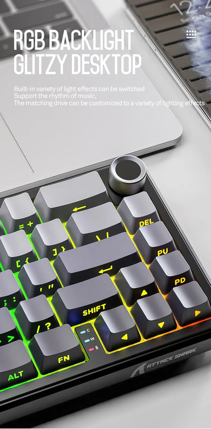 Attack Shark X66 Wireless Mechanical Keyboard 65% Compact Layout RGB Backlight Gasket Hot Swap Bluetooth USB-C PBT Large battery