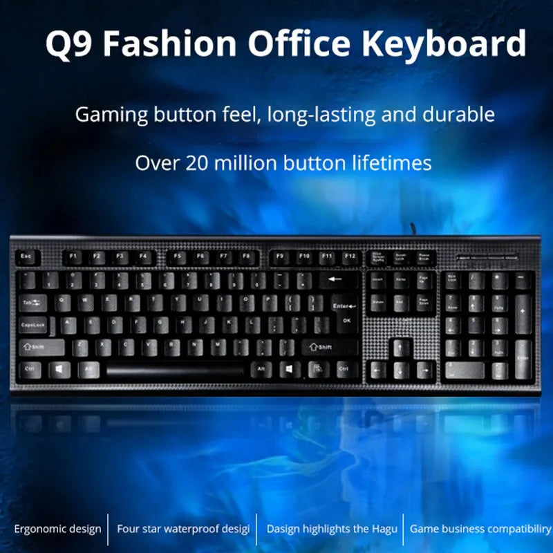 Teclado Individual Q9 USB de Conetor Quadrado para Escritório e Casa, PS2 de Conetor Redondo, com Fio para Computador de Secretária