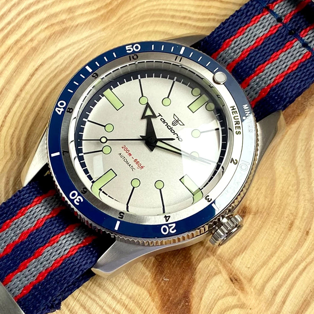 Tandorio Red Blue 40mm PT5000 Japan NH35A Mechanical Automatic Dive Men Watch 20ATM Waterproof Domed Sapphire Screw Crown Reloj
