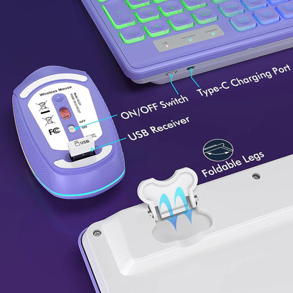 Ergonomic 2.4Ghz Wireless Keyboard Mouse Combo for PC/Laptop/Desktop Rechargeable Full Size Keyboard Mouse Set With RGB Backlit
