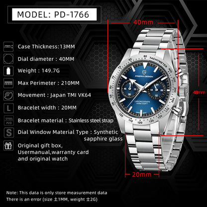 PAGANI DESIGN 2024 New Wide Arrow Moon Men's Watches Luxury Quartz Watch For Men Sport Retro Chronograph VK64 AR Sapphire Glass