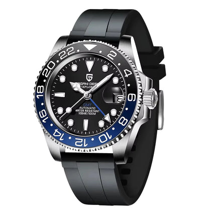 PAGANI DESIGN 40mm GMT Men's Mechanical Watches Rubber Strap Rotating Bezel 100 Waterproof Sports Wristwatch Mens Business Clock