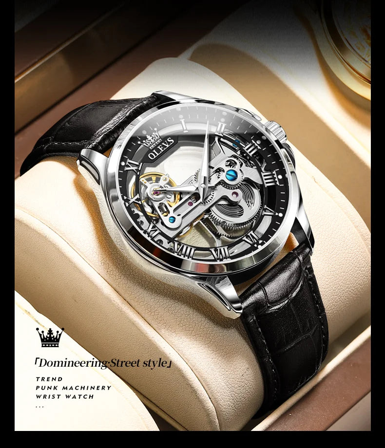 OLEVS 6661 Automatic Watch For Men Skeleton Original Mechanical Movement Men's Wristwatch Waterproof Luminous Sport Men's Watches