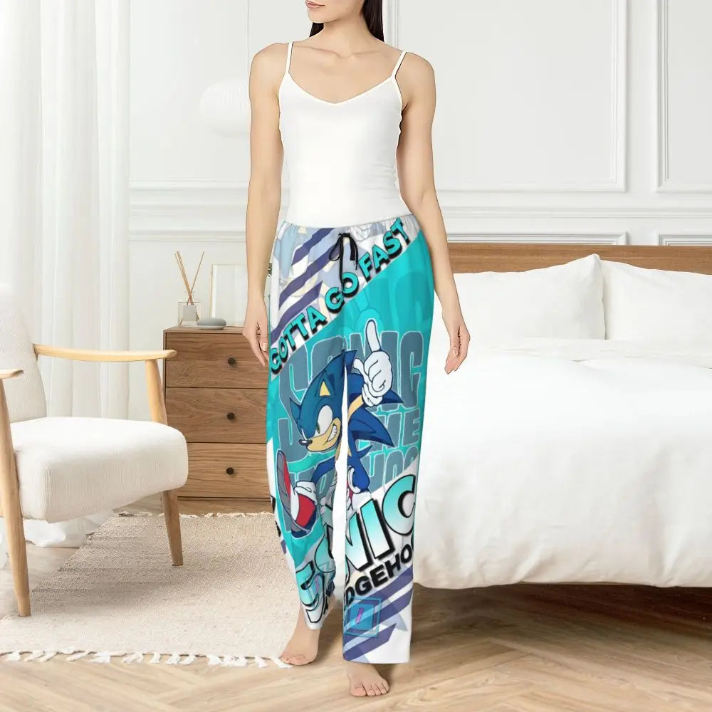Custom Women Soniced Pajama Pants Printed Hedgehog Game Sleep Sleepwear Bottoms with Pockets