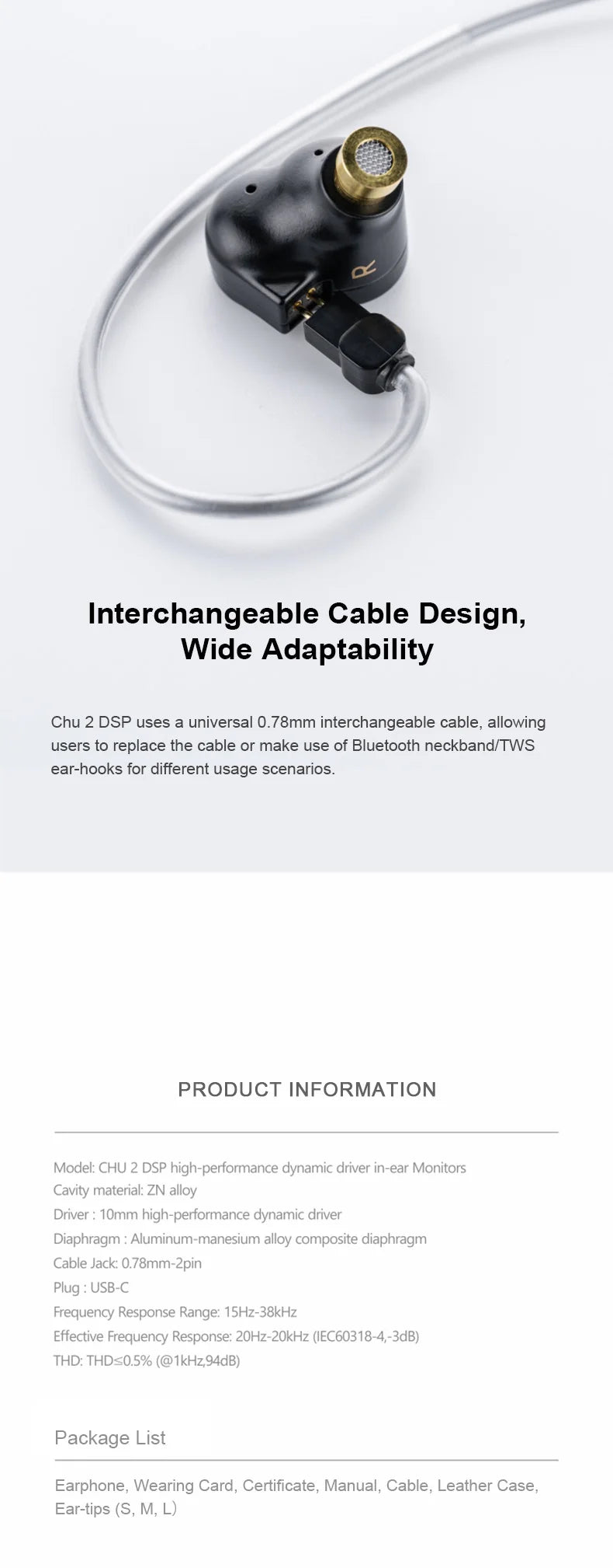 Moondrop Chu II DSP 10mm High-performance Dynamic Driver IEMs Earphones Wired Earbuds TYPE-C With Microphone Earphone