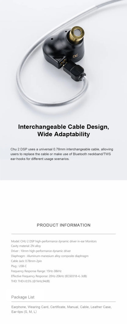 Moondrop Chu II DSP 10mm High-performance Dynamic Driver IEMs Earphones Wired Earbuds TYPE-C With Microphone Earphone