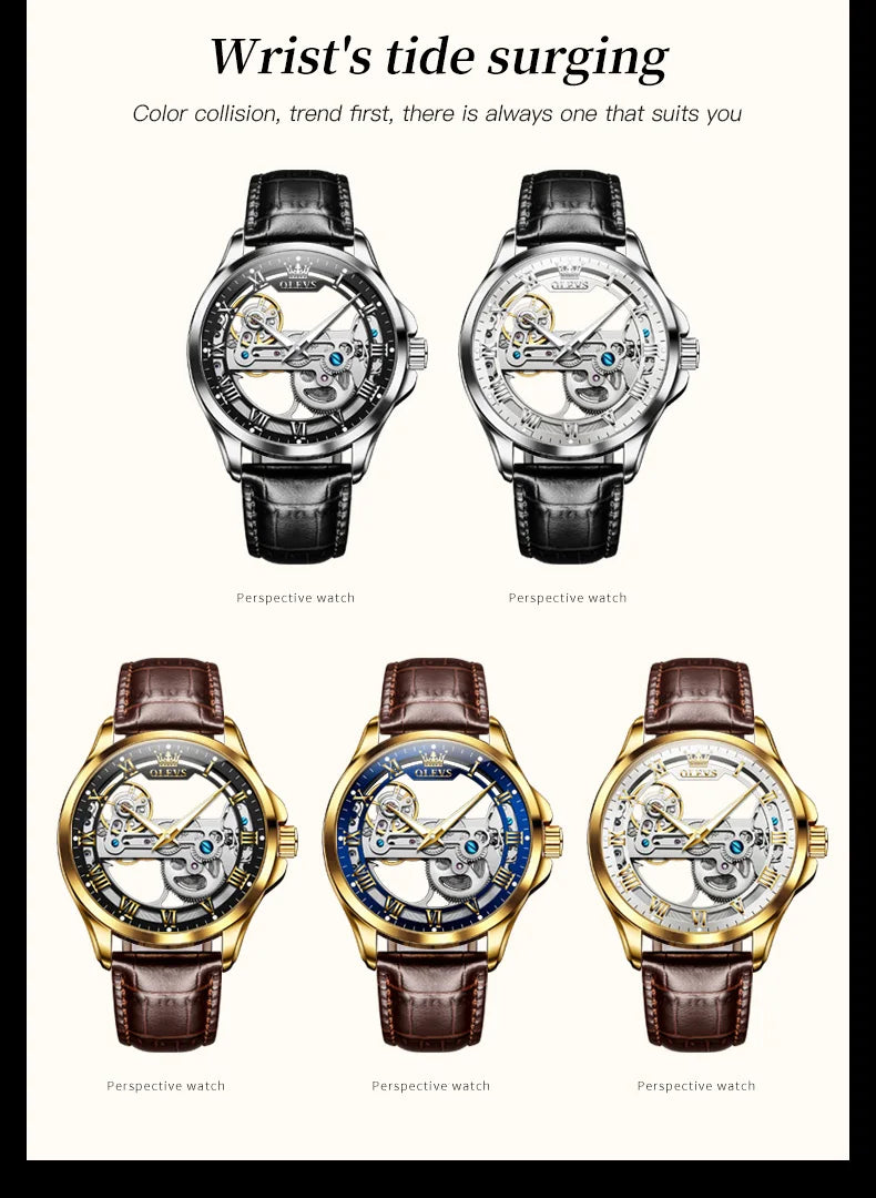 OLEVS 6661 Automatic Watch For Men Skeleton Original Mechanical Movement Men's Wristwatch Waterproof Luminous Sport Men's Watches
