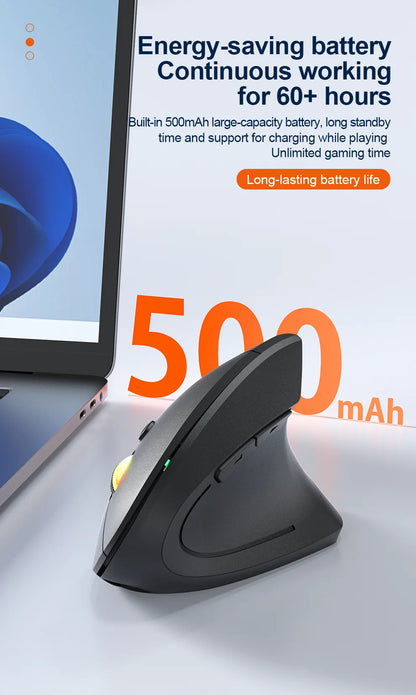 2.4G Bluetooth vezeték nélküli függőleges egér, újratölthető, ergonomikus, 1600DPI állítható gaming egér, 6 gombos, laptophoz, PC-hez és számítógéphez