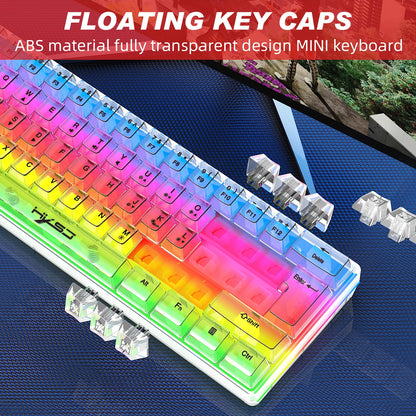 HXSJ V700 60% Wired Transparent Gaming Keyboard, RGB Backlit 61 Keys Compact USB Gaming Keyboard for PC, Mac & Laptop