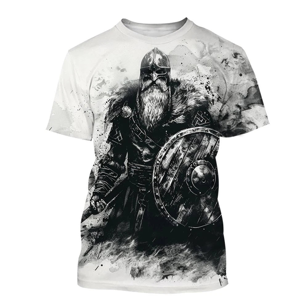 New Men's Black and White Line Tattoo Pattern 3d Short-sleeved T-shirt Tops Street Hip-hop Harajuku Cool T-shirt