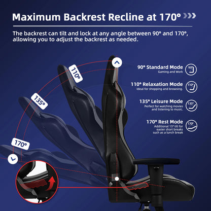 AUTHMIC Ergonomic Gaming Chair with Lumbar Support, Adjustable Armrest, Reclining Office Chair, 150kg Heavy Duty Gamer Chair for Home & Work