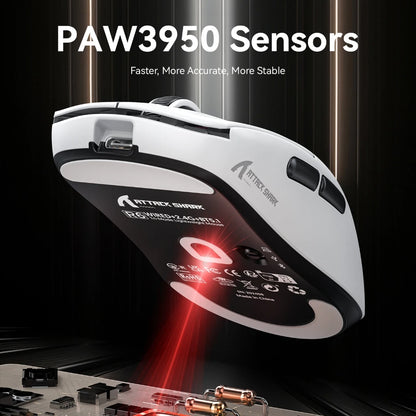 Attack Shark R6 Gaming-Maus 38g ultraleicht, PAW3950 8K Rückmelderate kabellos, Nordic 52840, 24000DPI, Tri-Mode