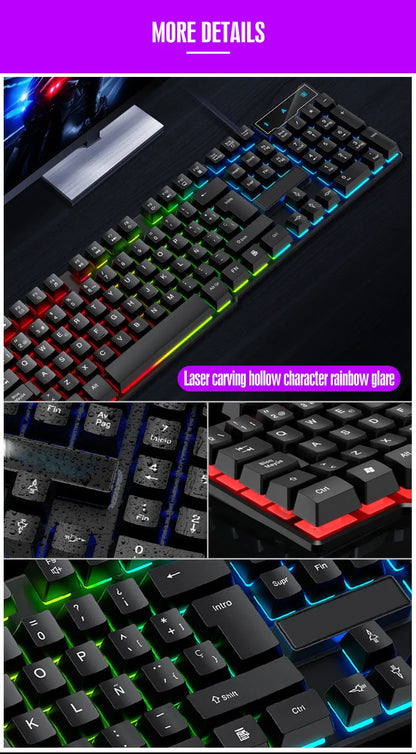 T20 Wired Keyboard Computer Accessories Russian Spanish Keyboard USB Game RGB Backlit Mechanical Touch Keycap Standard 104 Keys