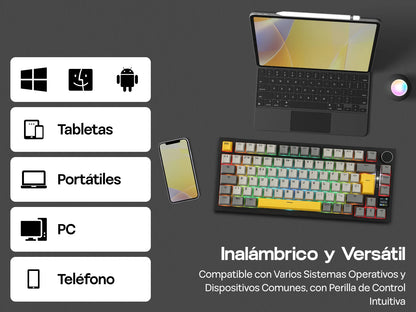ISO-ES Layout EPOMAKER X AJAZZ AK820 PRO 75% Spanish Layout Wired/2.4GHz/BT Mechanical Keyboard with Screen & Knob for Pc/Mac
